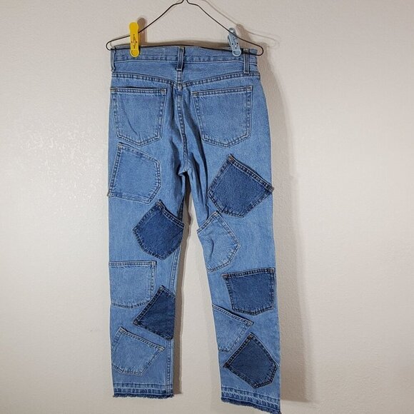 Vintage Brazil Patchwork Repurposed Jeans 29X30 Raw Frayed Hem Y2K - Picture 1 of 13